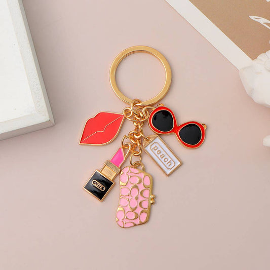 Lipstick Wallet Sunglasses Red Lips Keychain Bag Pendant