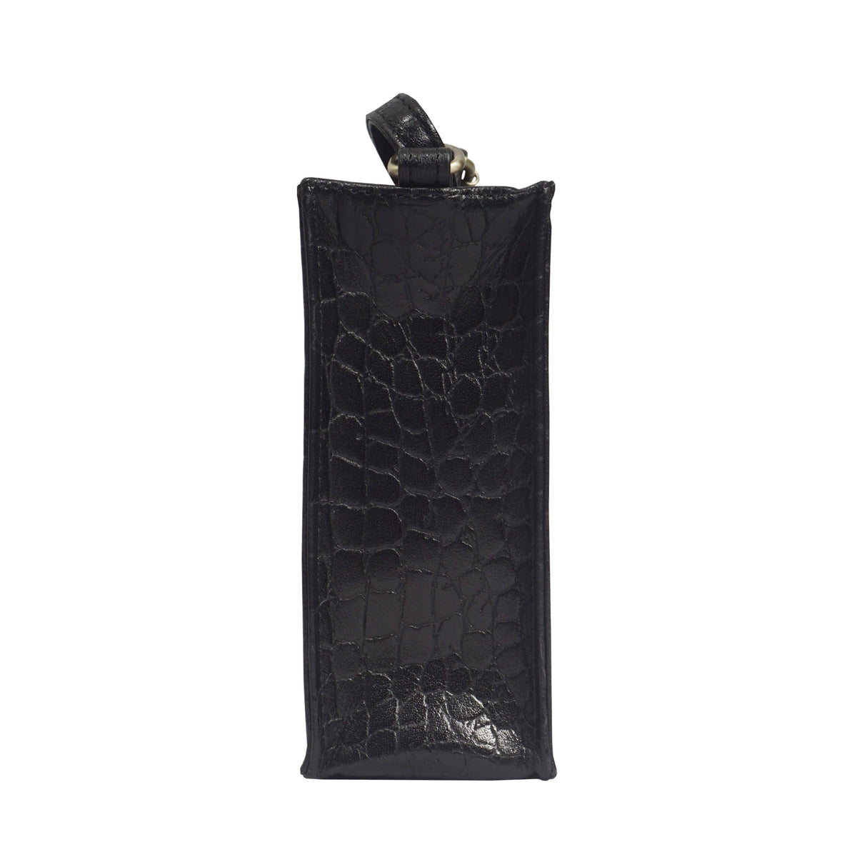 Assots London 'SUSAN' Black Croc Real Leather Rectangle Box Crossbody Bag