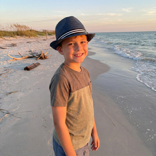 Blue Childrens Trilby Foldable Hat with Band