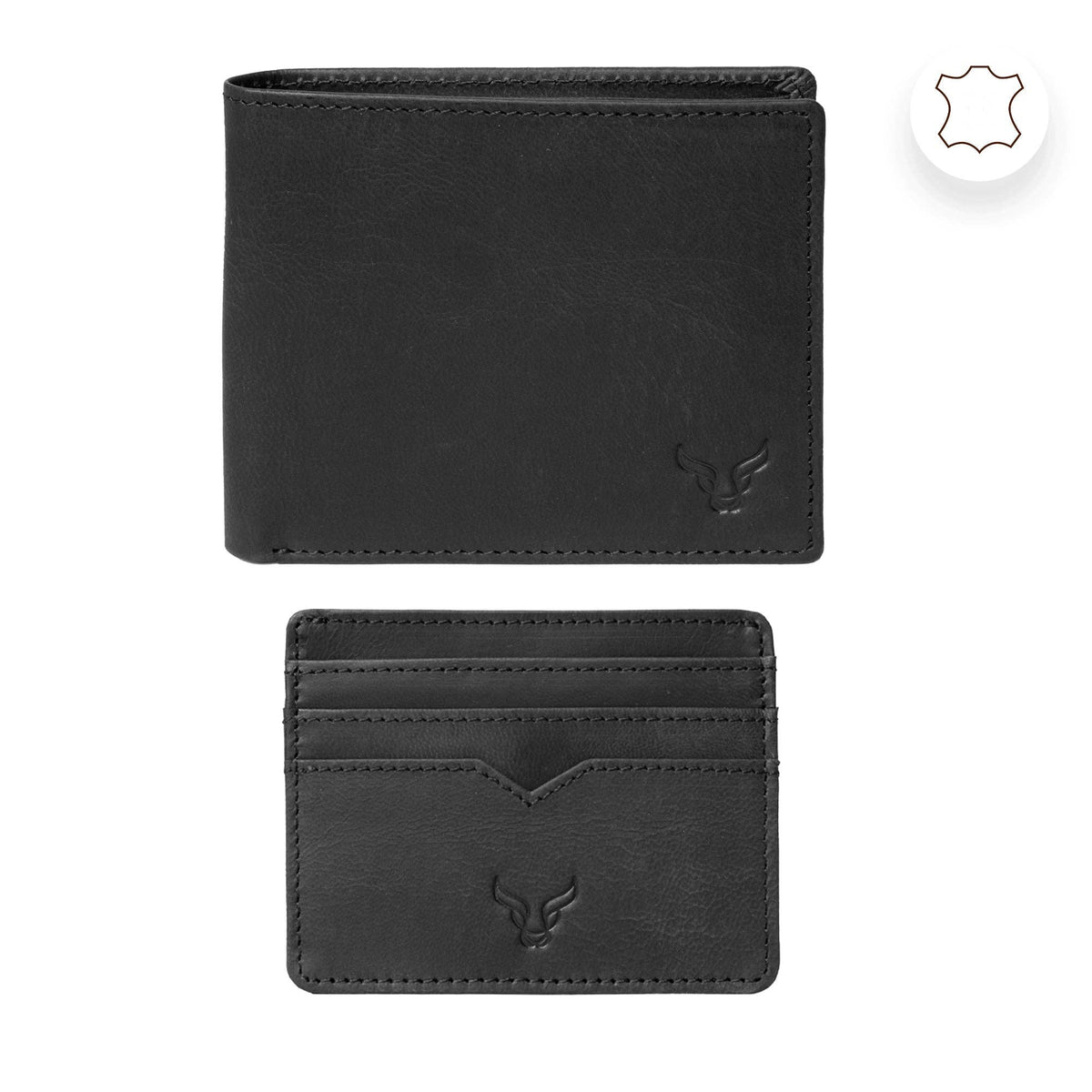 Assots London 'THE PRESTIGE COMBO' Black Genuine Leather Wallet & Cardholder Combo Gift Box