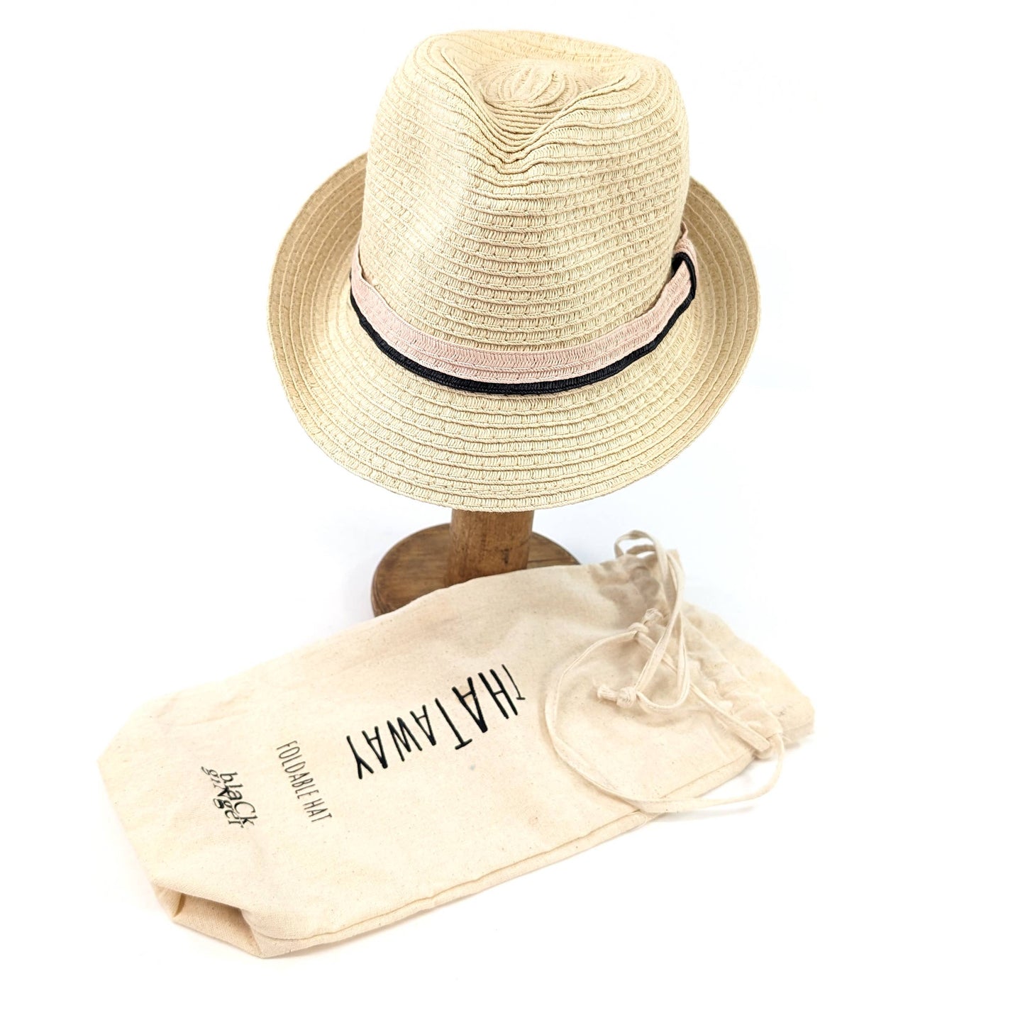 Childrens Foldable Trilby Hat - Pink Band (54cm)