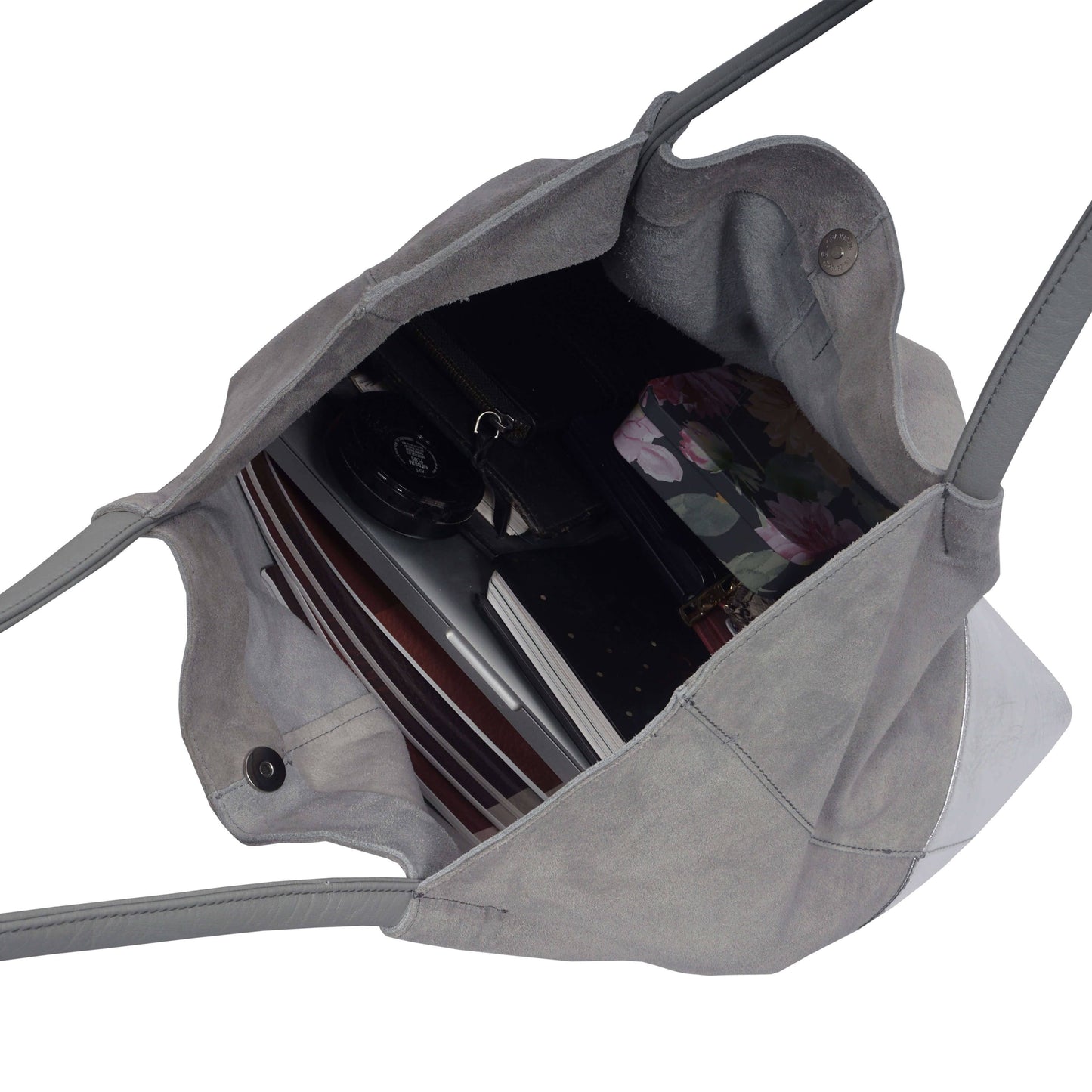 'DONNA' Grey and Metallic Silver Real Leather Unlined Desi