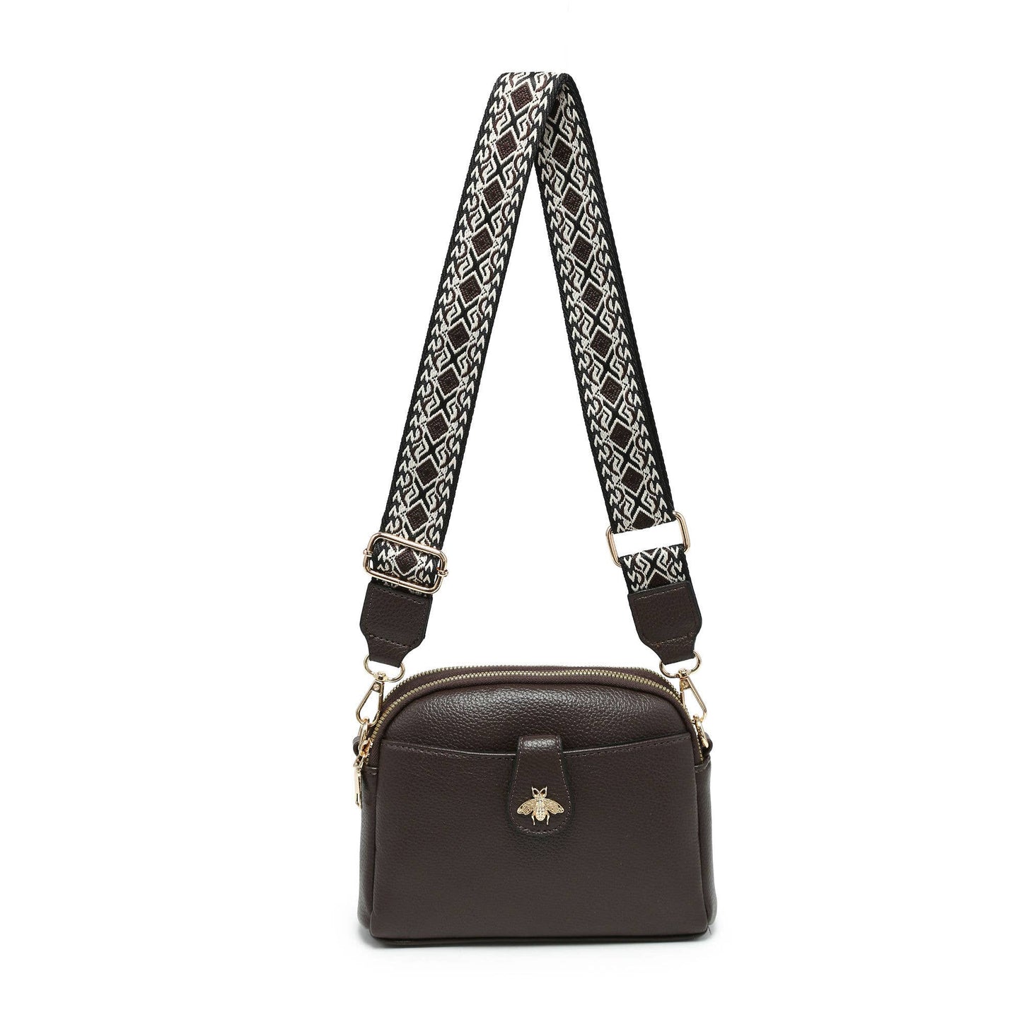 B23002 Bee Cross Body Handbag with double zip top sections