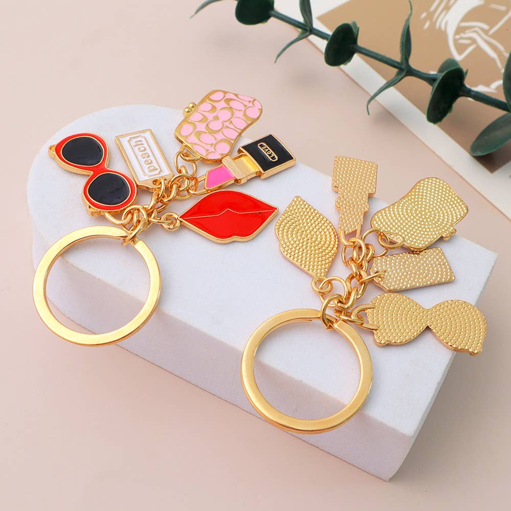 Lipstick Wallet Sunglasses Red Lips Keychain Bag Pendant