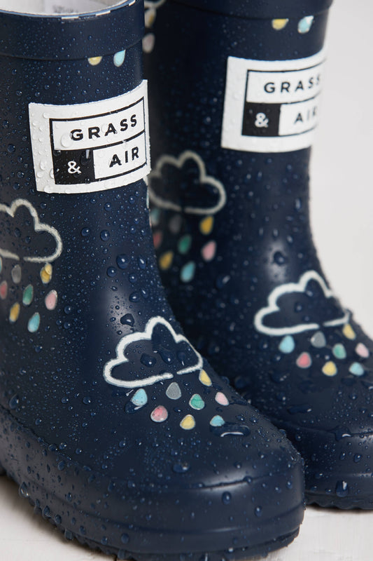 Grass & Air Kids Navy Colour-Revealing Wellies