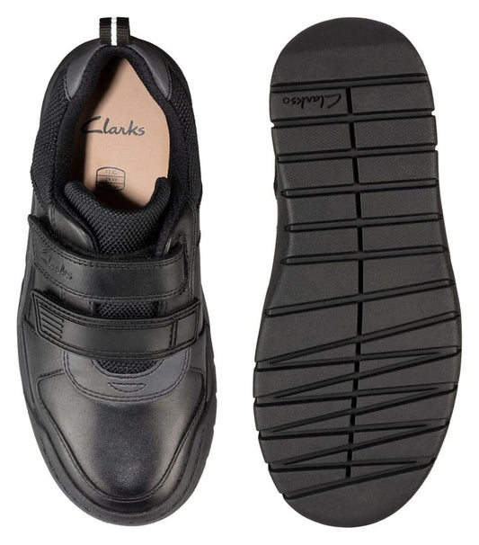 Clarks Scooter Speed T School Shoes BLACK Leather Infant Size (F fit)