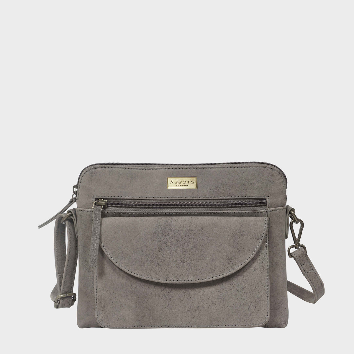 'Assots London JEAN' Grey Distressed  Real Leather Crossbody Bag