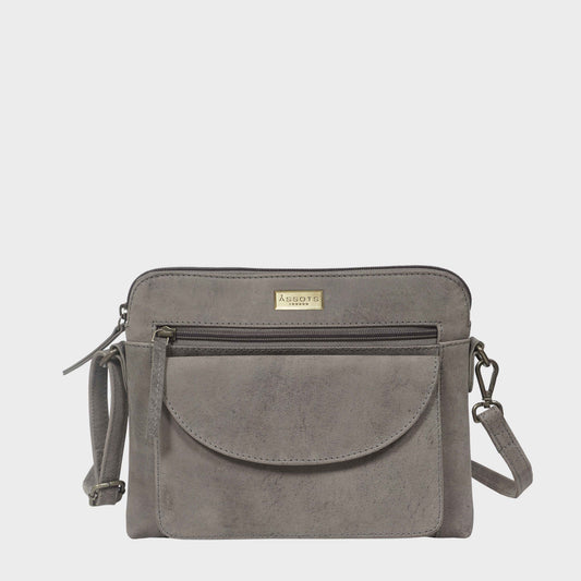 'Assots London JEAN' Grey Distressed  Real Leather Crossbody Bag