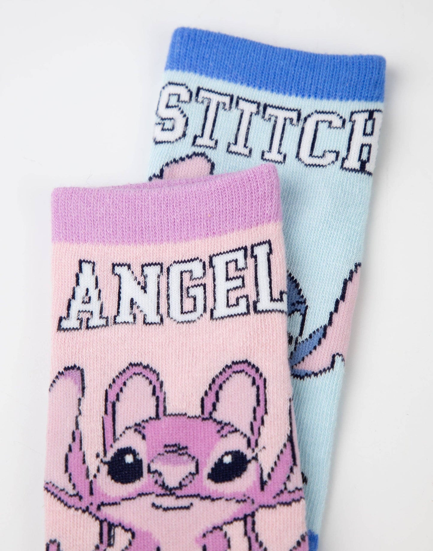 Disney Girls 'Stitch & Angel' Pink Blue 5 Pack Calf Socks