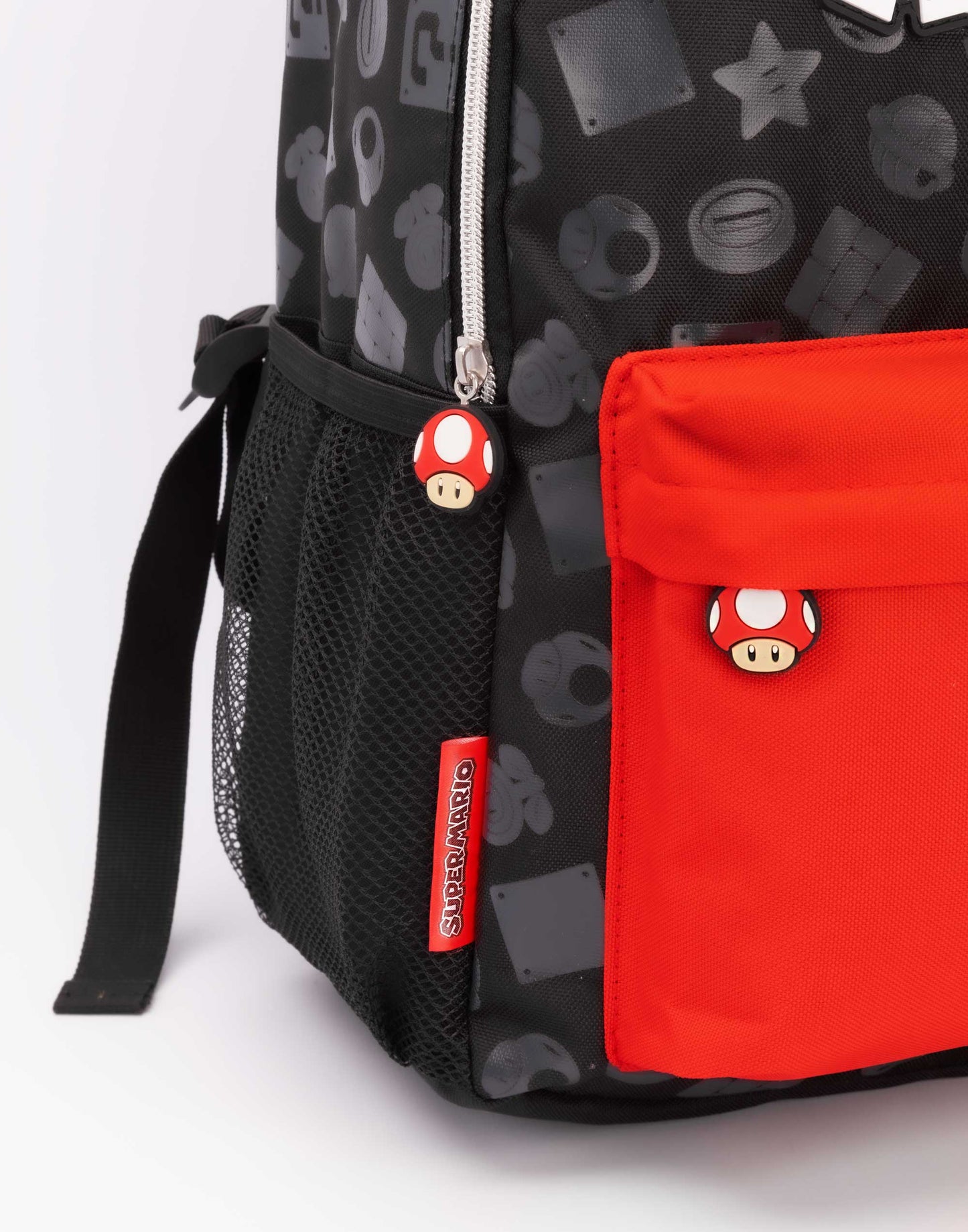 Nintendo Boys Black Logo, Mario Placement Print / Moulded Toad Zipper Backpack (One Size)