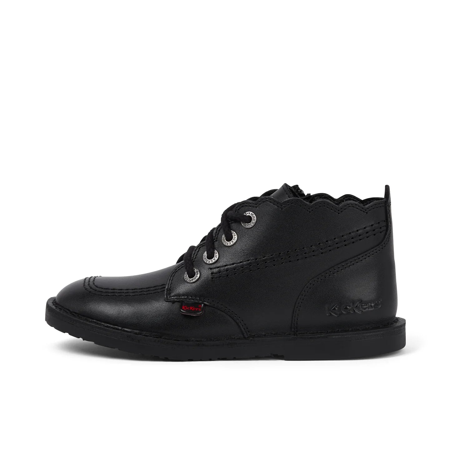 Girls Kickers Adlar Hi Scallop Leather Boots Black