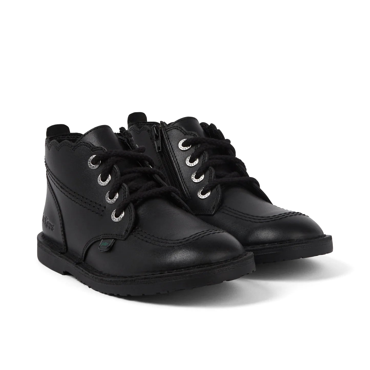 Girls Kickers Adlar Hi Scallop Leather Boots Black
