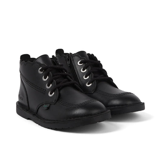 Girls Kickers Adlar Hi Scallop Leather Boots Black