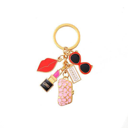 Lipstick Wallet Sunglasses Red Lips Keychain Bag Pendant