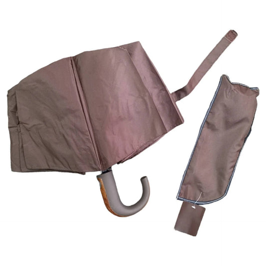 Umbrella - Double Automatic Open & Close Wooden Effect Handle Brown