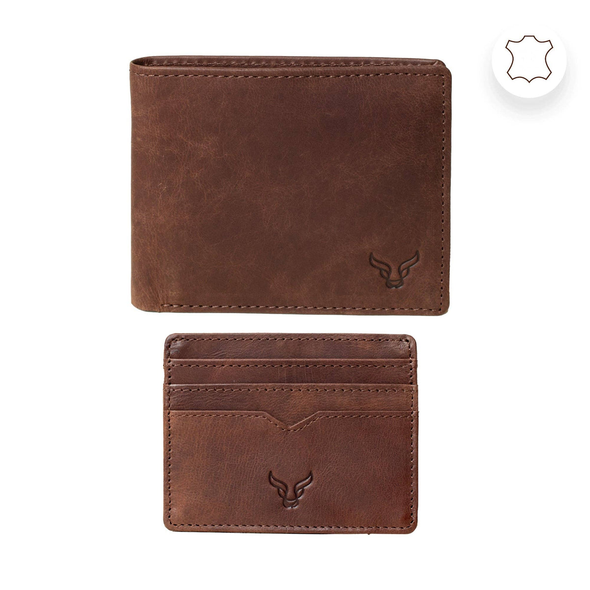 Assots London 'THE PRESTIGE COMBO' Brown Genuine Leather Wallet & Cardholder Combo Gift Box