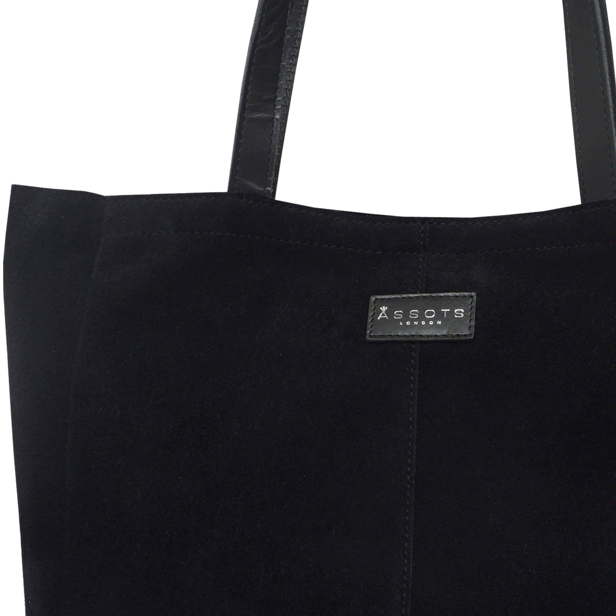 Assots London 'PAIGE' Black Real Leather + Pewter Metallic Leather Tote