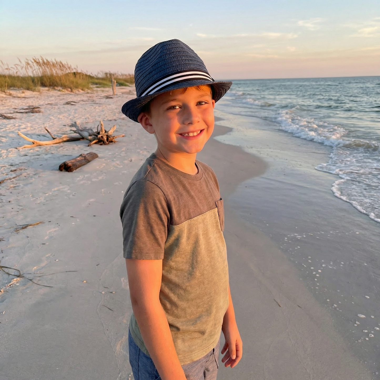 Blue Childrens Trilby Foldable Hat with Band