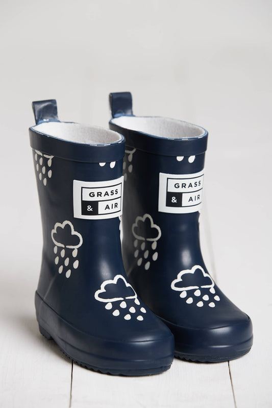 Grass & Air Kids Navy Colour-Revealing Wellies