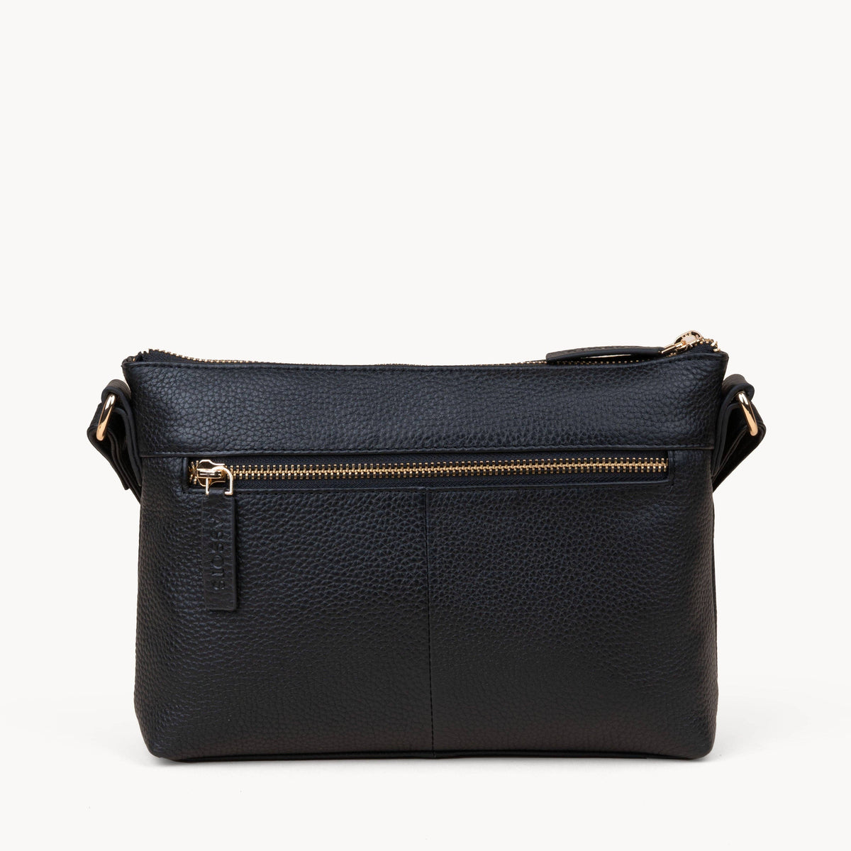 Assots London 'BECKY' Black Pebble Grain Real Leather Crossbody Bag