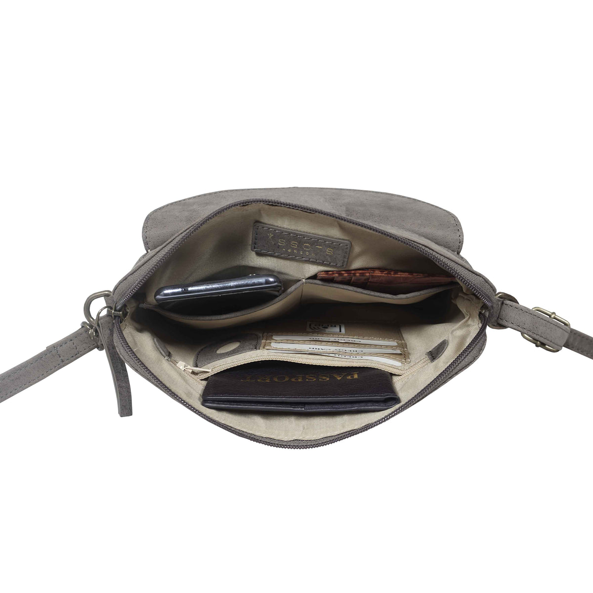 'Assots London JEAN' Grey Distressed  Real Leather Crossbody Bag