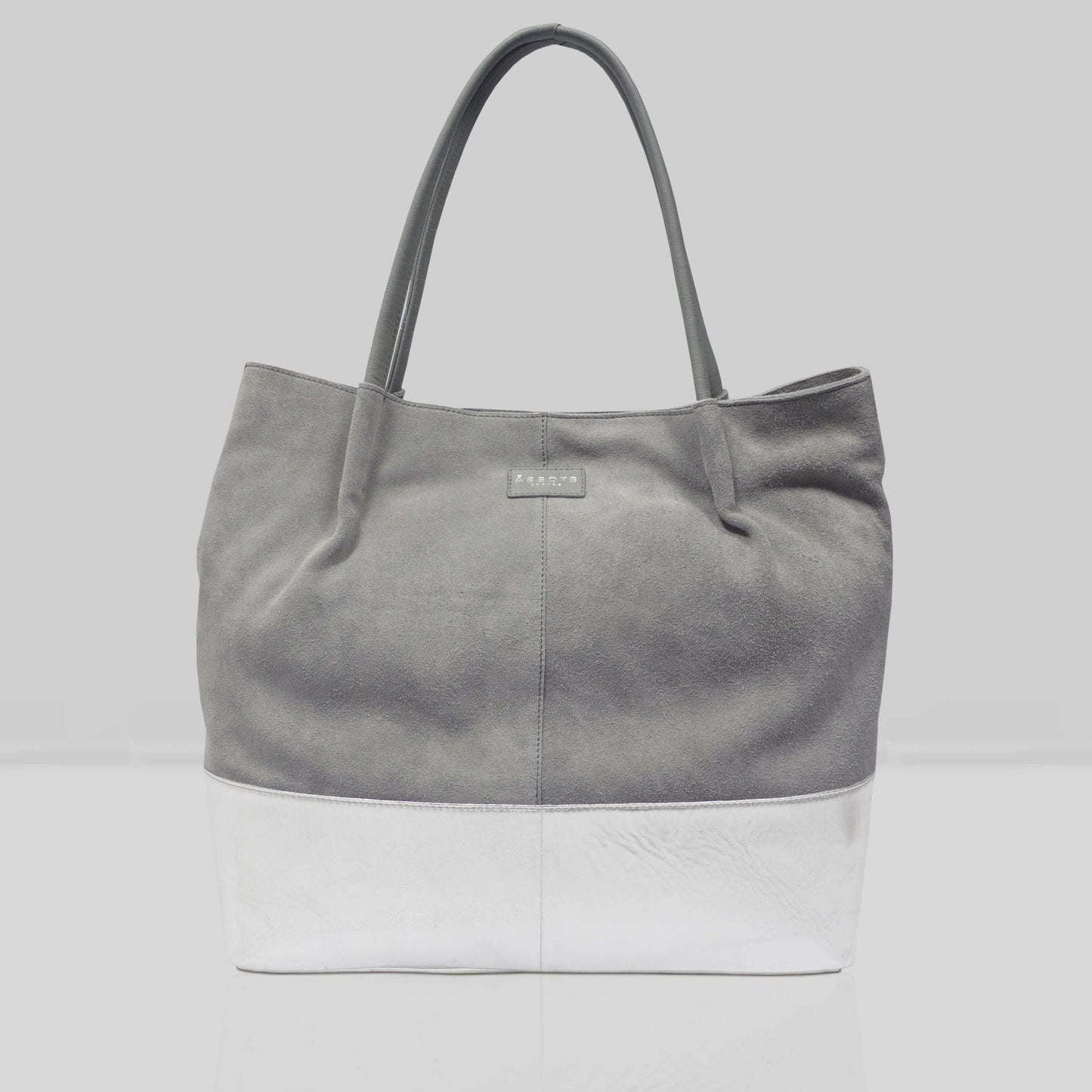 'DONNA' Grey and Metallic Silver Real Leather Unlined Desi