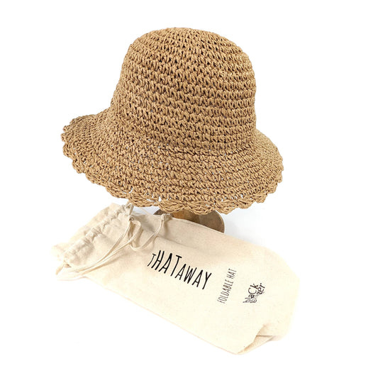 Children's Crochet Style Folding Hat - Chocolate Brown 54cm