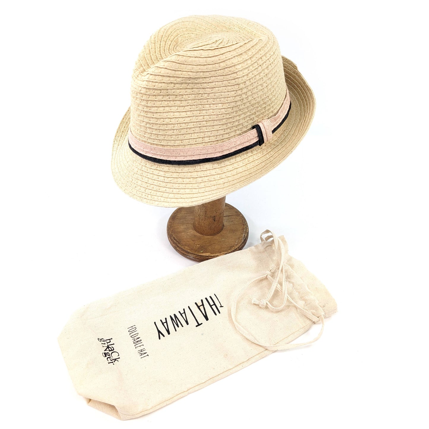 Childrens Foldable Trilby Hat - Pink Band (54cm)