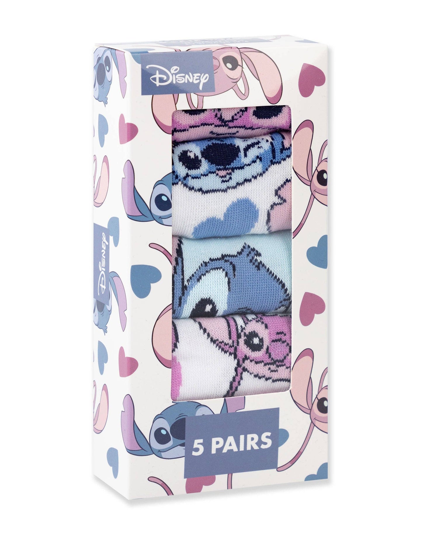 Disney Girls 'Stitch & Angel' Pink Blue 5 Pack Calf Socks