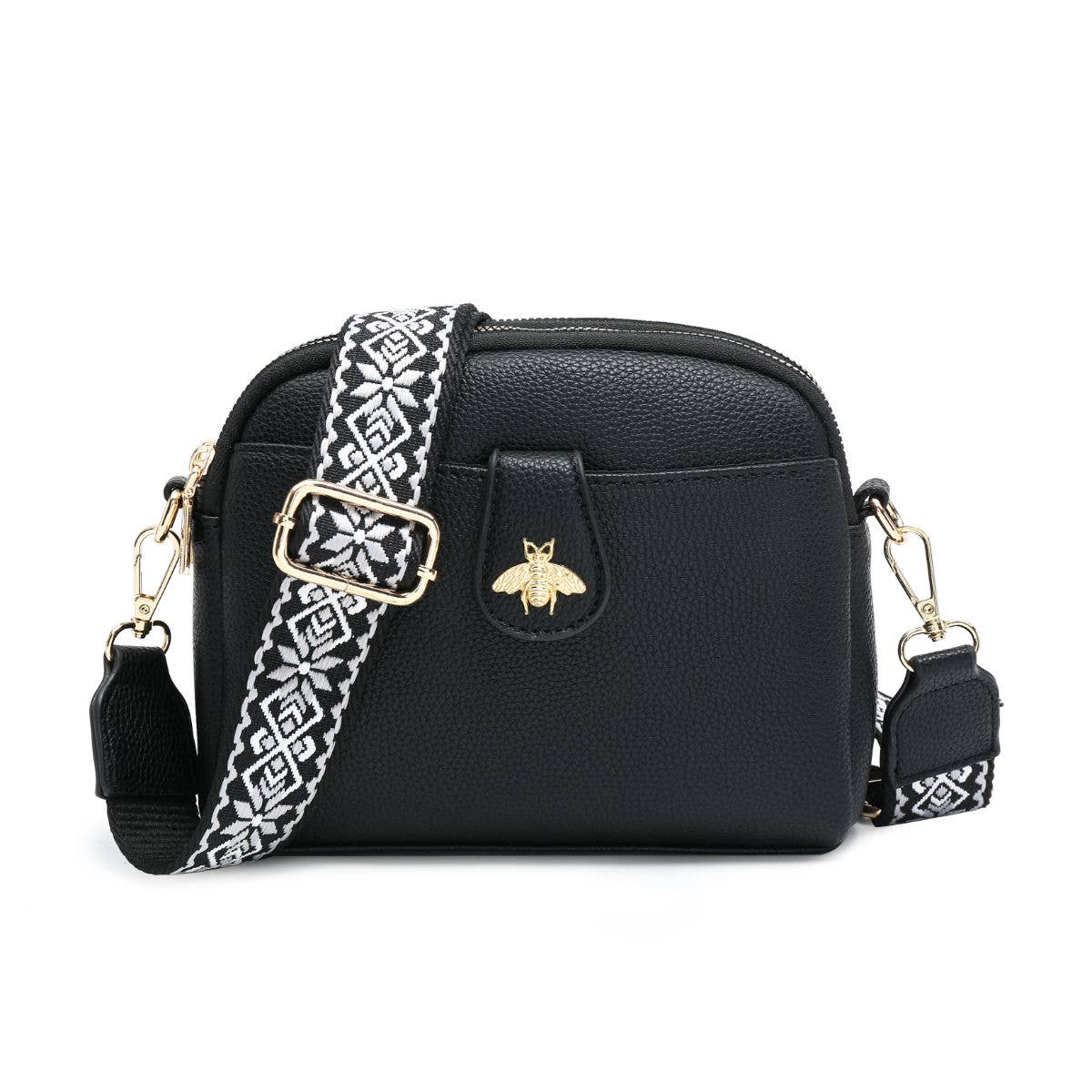 B23002 Bee Cross Body Handbag with double zip top sections