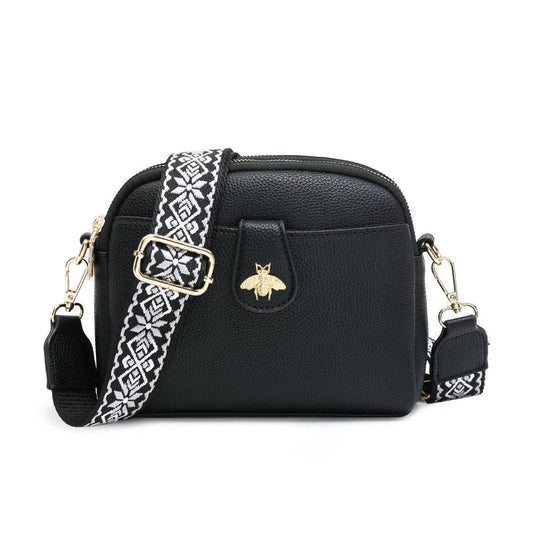 B23002 Bee Cross Body Handbag with double zip top sections