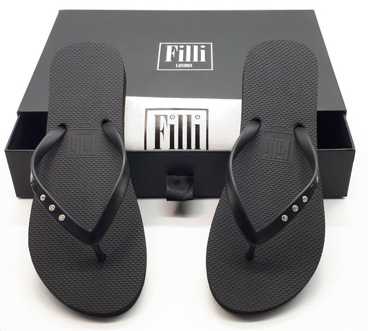 St Tropez Crystal Flip Flops - Black