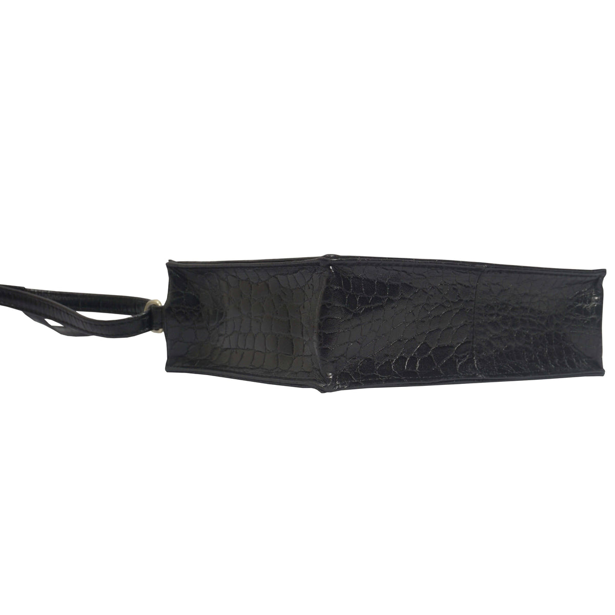 Assots London 'SUSAN' Black Croc Real Leather Rectangle Box Crossbody Bag