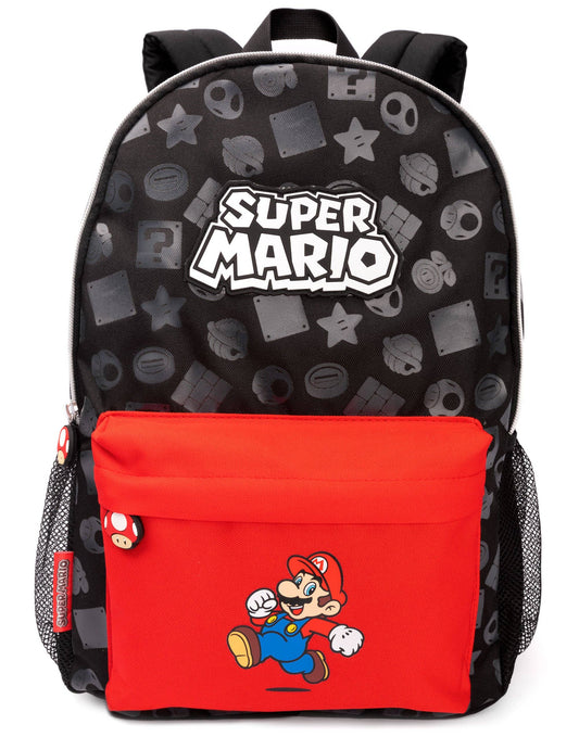 Nintendo Boys Black Logo, Mario Placement Print / Moulded Toad Zipper Backpack (One Size)