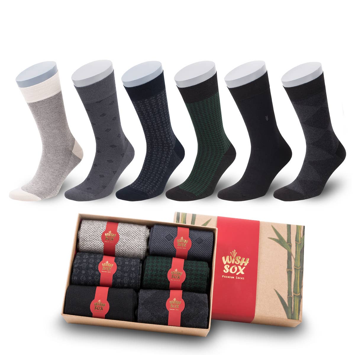 Natural Premium Bamboo Crew Socks Gift Box for Men – 6 Pairs