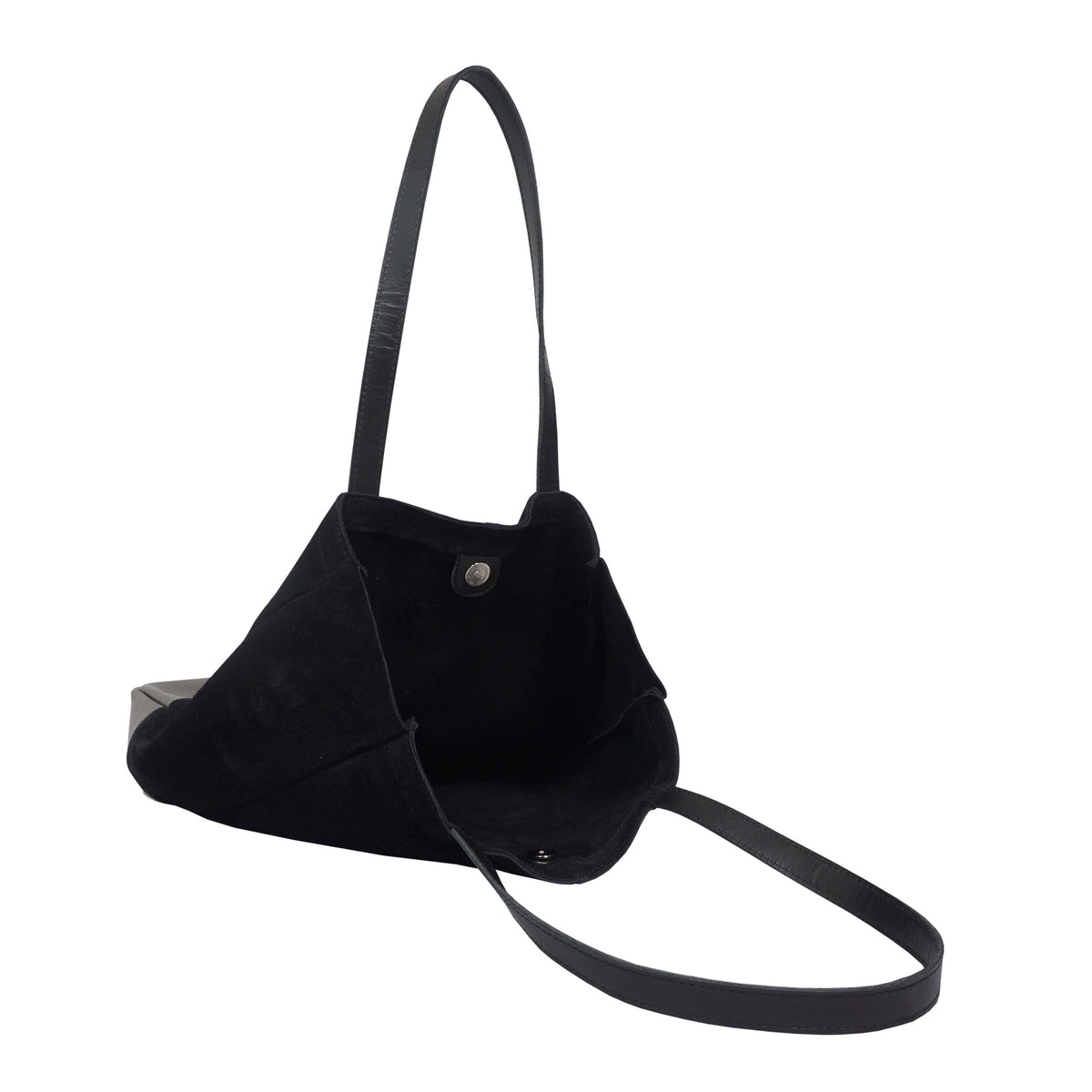 Assots London 'PAIGE' Black Real Leather + Pewter Metallic Leather Tote
