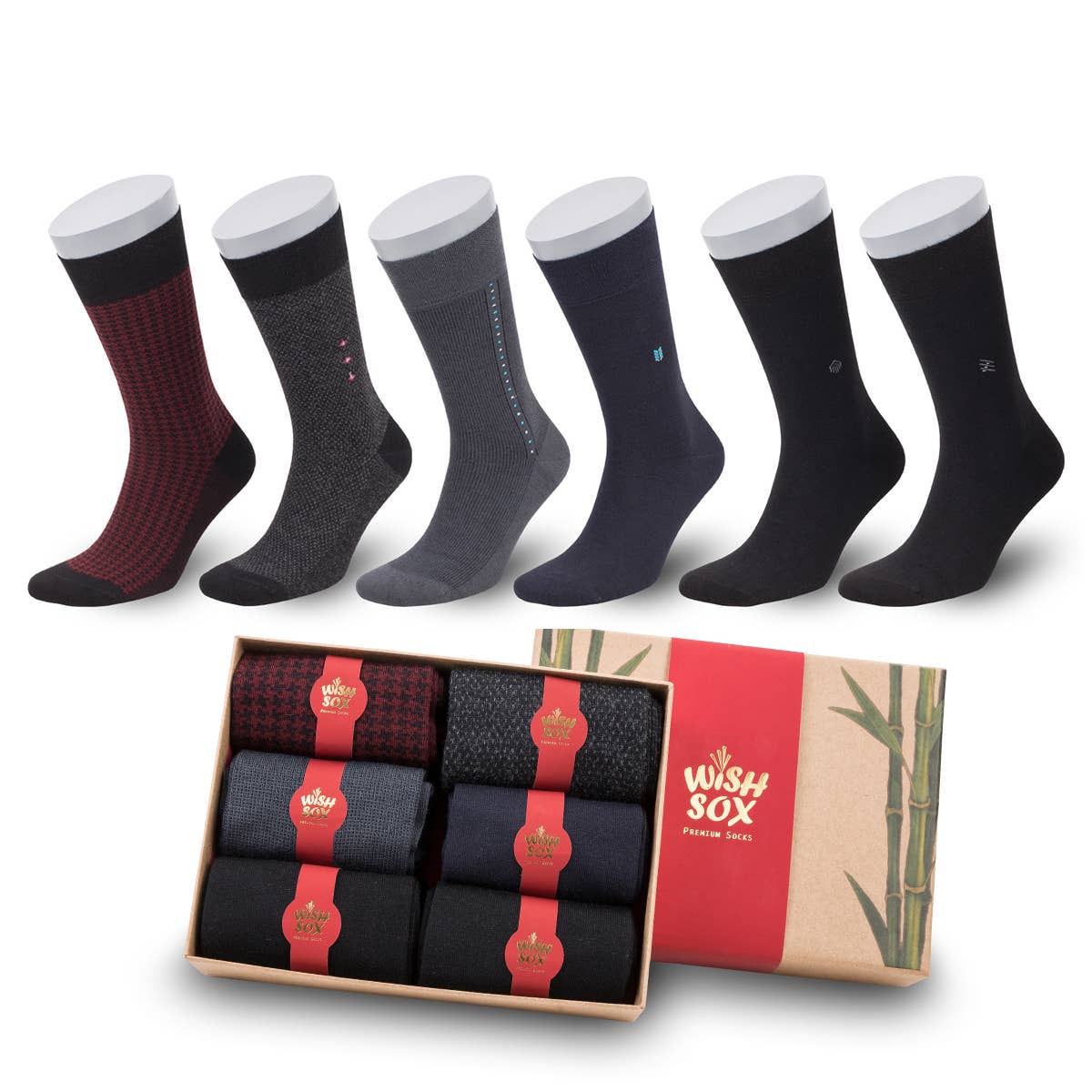 Joyful Premium Bamboo Crew Socks Gift Box for Men – 6 Pairs