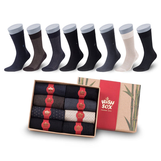 Bamboo Crew Socks Gift Box for Men – 8 Pairs | Classic Dress & Office Socks