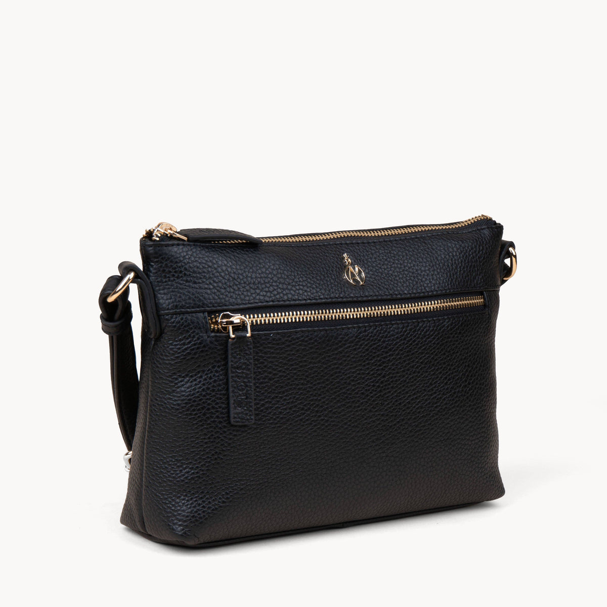 Assots London 'BECKY' Black Pebble Grain Real Leather Crossbody Bag