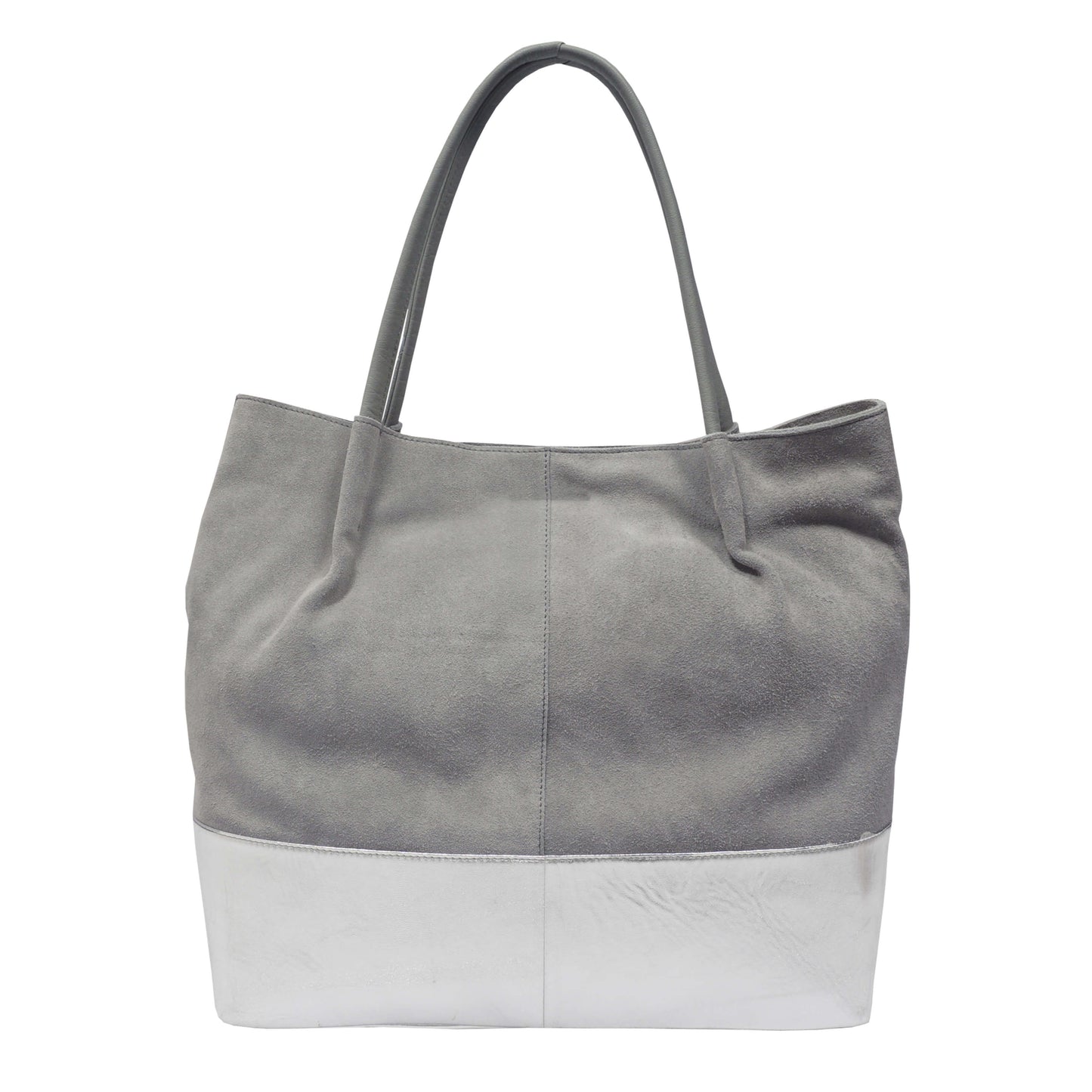 'DONNA' Grey and Metallic Silver Real Leather Unlined Desi