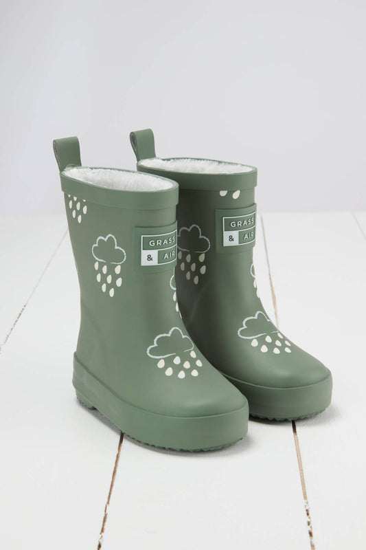 Grass & Air Khaki Green Colour-Changing Kids Wellies