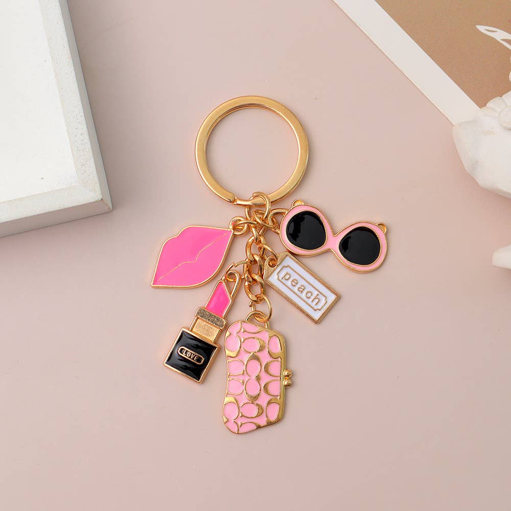 Lipstick Wallet Sunglasses Red Lips Keychain Bag Pendant
