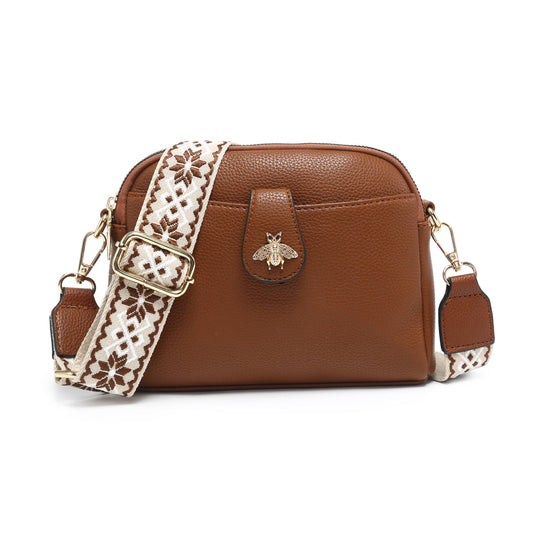 B23002 Bee Cross Body Handbag with double zip top sections
