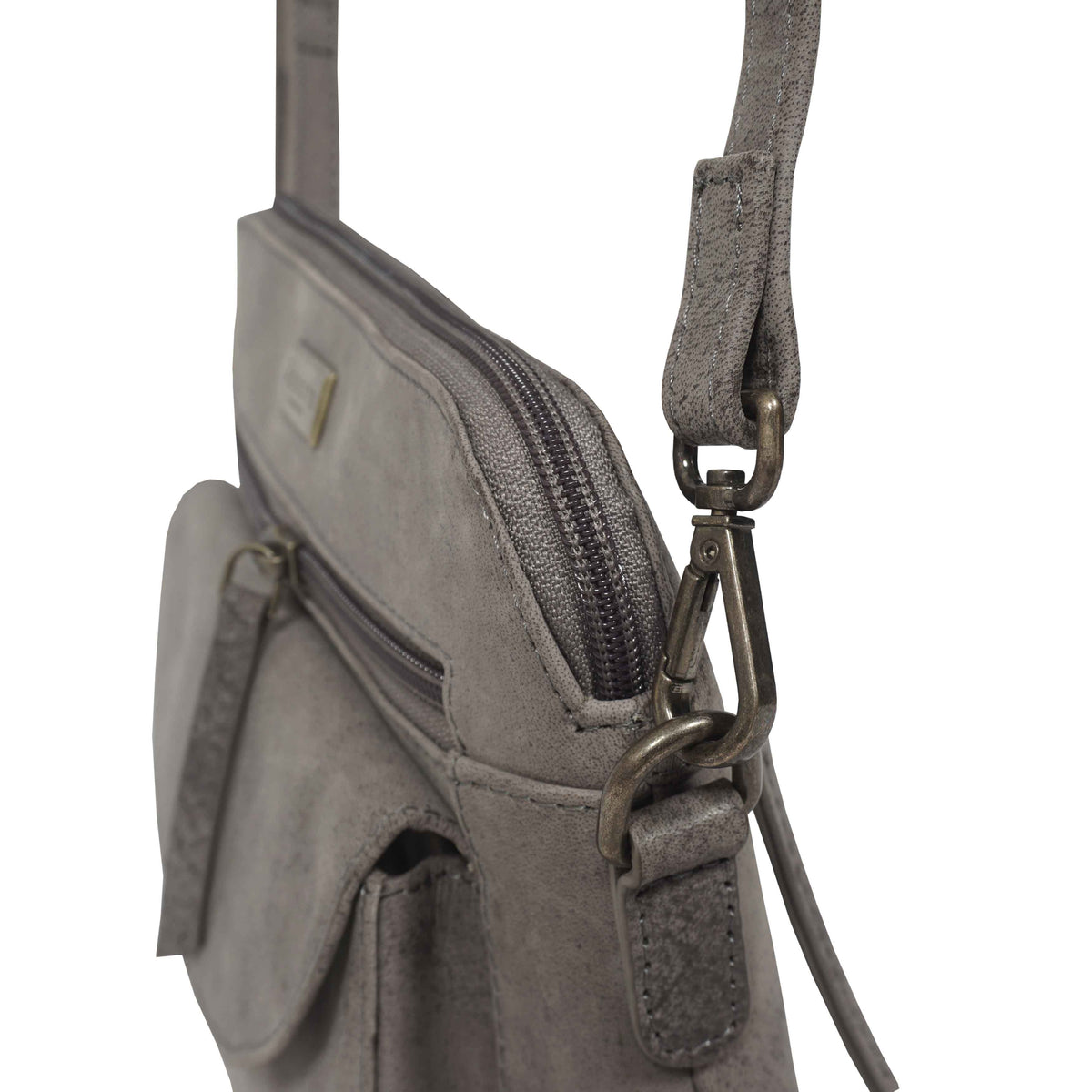 'Assots London JEAN' Grey Distressed  Real Leather Crossbody Bag