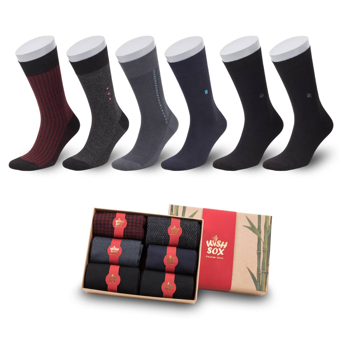 Joyful Premium Bamboo Crew Socks Gift Box for Men – 6 Pairs