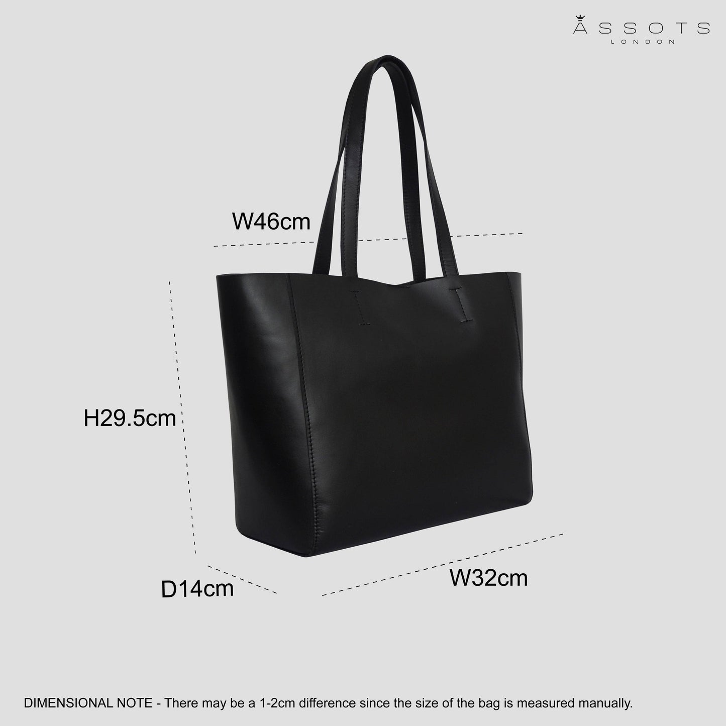 ASSOTS LONDON 'ABINGDON' Black Real Leather lined Designer Tote Bag