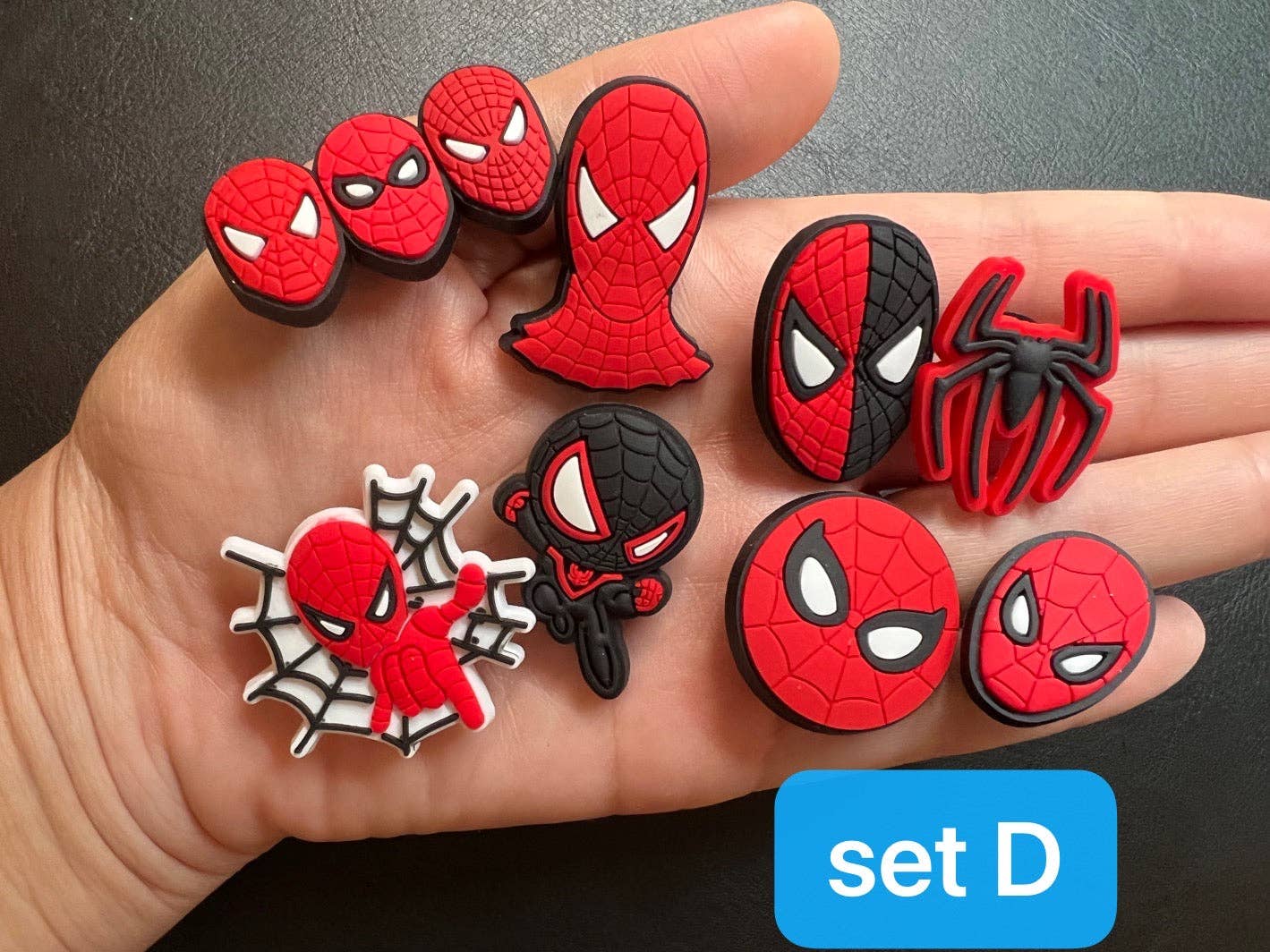 Pick Your Own Spiderman Design Shoe Charms Red and Black
