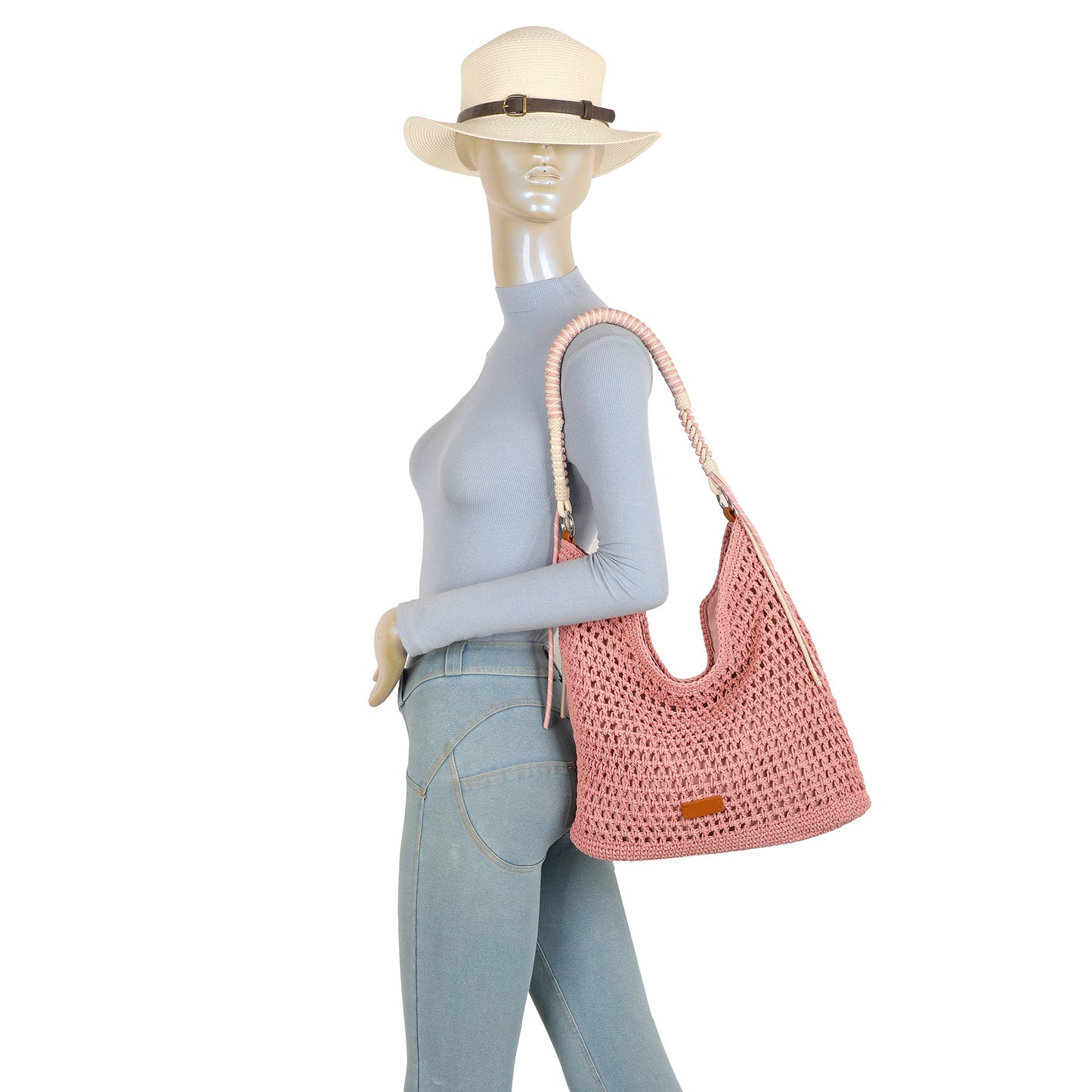 Crochet Hobo Bag with Rope Handle Detail