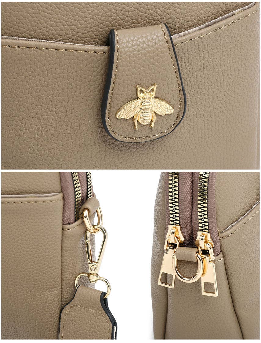 B23001 Bee Cross Body Handbag with double zip top sections