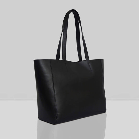ASSOTS LONDON 'ABINGDON' Black Real Leather lined Designer Tote Bag